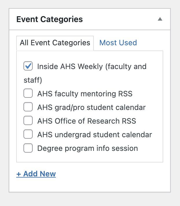 screenshot of Inside AHS categories